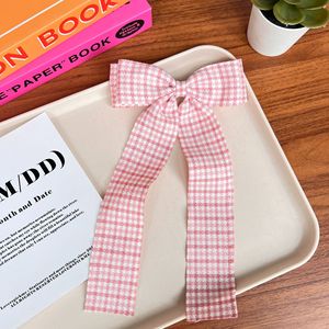 Jepit Rambut Pita Panjang Dua Lapis Motif Kotak-kotak Houndstooth Klasik untuk Anak Perempuan, Aksesoris Rambut Gingham untuk Kuncir Kuda - Product Image 5