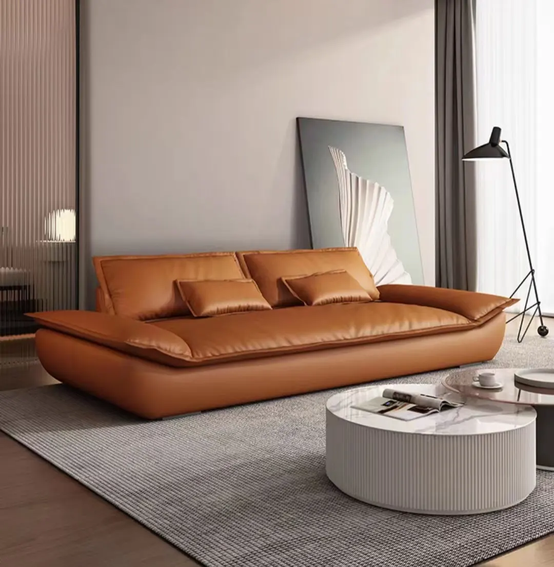 Super grand canapé super profond assis large salon italien minimaliste crème léger luxe canapé en cuir de silicone