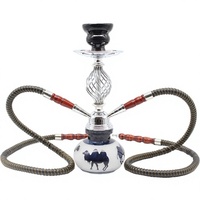 Ensemble de chicha arabe transfrontalier avec narguilé à double tuyau, accessoires en verre tressé, finition miroir, design moderne et minimaliste