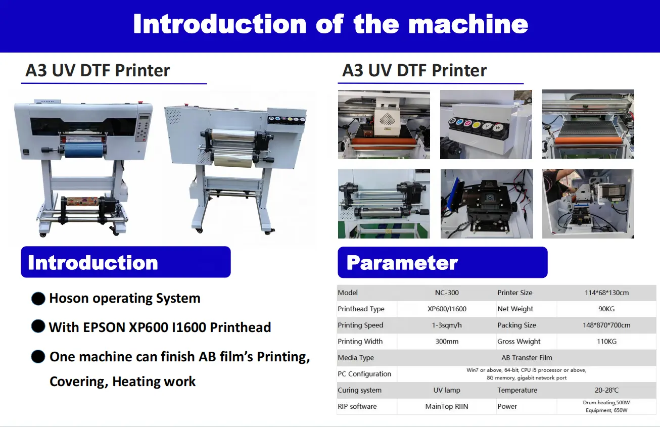 A3 300MM 30CM XP600 I1600 UV DTF Printer