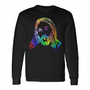 Tie Dye <b>Jesus</b> Abstract Face Long Sleeve T-<b>Shirt</b> Rainbow Design Religious Art Wear - Product Image 2