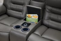 Ensemble de canapés inclinables électriques HOMERS en tissu technique et bois moderne, 3 places, avec porte-gobelets rafraîchissants, pour home cinéma