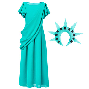 Disfraz de la libertad de mamá y niño, Túnica romana, fiesta de Halloween, Cosplay, diosa griega antigua, vestido verde para niña, disfraz de Halloween - Product Image 3