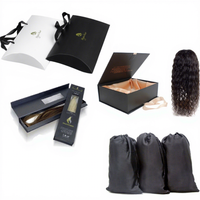 Ensemble d'emballage personnalisé pour mèches de cheveux vierges avec logo, boîte magnétique, boîte coussin et étiquette/autocollant, emballages pour mèches de cheveux/pour perruques