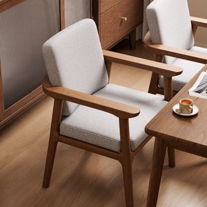 Silla de comedor de madera maciza con asiento tapizado para sala de estar, hotel, restaurante - Product Image 1