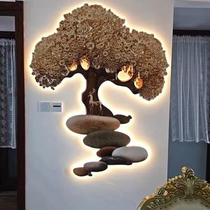 Lámpara Decorativa de Porcelana de Cristal con Luces LED de Lámina Dorada Moderna Personalizada al por Mayor, Árbol de la Fortuna con Pintura a Color e Impresión UV, Arte de Pared - Product Image 3