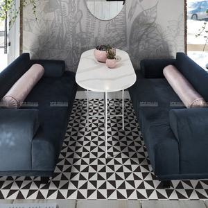 Nouvelles carreaux de sol géométriques en céramique mate noire et blanche à motif <span class=keywords><strong>moulin</strong></span> à vent de 4 pouces pour salle de bain moderne, douche, restaurant, cuisine - Product Image 3