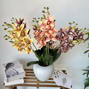 Fleurs artificielles Queyiyi en caoutchouc souple, orchidée tigre à 9 têtes, décoration de mariage, arrangement floral - Product Image 3