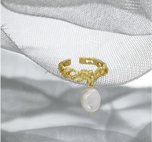 VIANRLA ताजे पानी मोती की अंगूठी 925 स्टर्लिंग चांदी लटकना मोती की अंगूठी महिलाओं के लिए