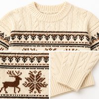 Pull en cachemire pour homme, motif Fair Isle de Noël, tricot torsadé, rennes et flocons de neige, col rond, personnalisable OEM ODM