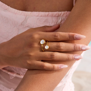 แหวนเปิดชุบทองสไตล์ยุโรปประดับมูนสโตนทรงเรขาคณิตสำหรับผู้หญิง ของขวัญเครื่องประดับ - Product Image 4