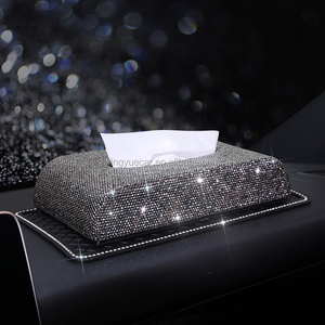 Porte-serviettes en cuir avec strass en cristal créatif, boîte de rangement pour papier toilette, boîte à mouchoirs de voiture, accessoires d'organisation - Product Image 2