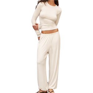 Conjunto de Pijama Modal Personalizado para Mujer, Pantalones de Manga Larga, Transpirable, Suave, Cómodo, Agradable para la Piel, para Verano, Otoño y Primavera - Product Image 1
