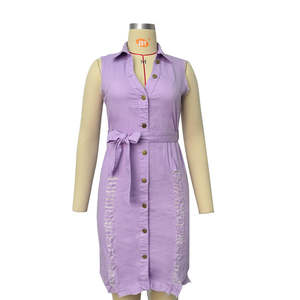 Vestido vaquero informal sin mangas con botones para mujer, sexy, rasgado - Product Image 5