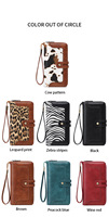 Dompet Panjang Kulit Wanita dengan Ritsleting, Multi-Kartu, Tempat Kartu, Organizer, Tali Pergelangan Tangan, Motif Leopard Ringan