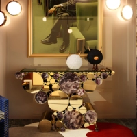 Table murale d'entrée contemporaine de luxe moderne, table à bulles en acier inoxydable portugais pour la maison, l'hôtel, les villas en verre sur mesure