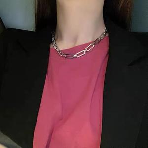 Hiphop dames 2-delige set vergulde paperclip ketting armband dikke roestvrijstalen Cuban link ketting collier sieradenset - Product Image 3