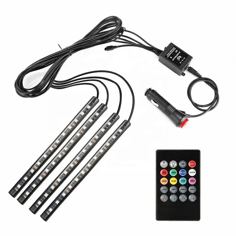 A80 12V RGB car Color Changing 4 in 1 Interior Ambient Atmosphere Decoration Accessories Car Led Strip Lights with Remote