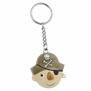Portachiavi pirata in legno mini con design a teschio e cappello con ossa incrociate per bambini e adulti - Product Image 2