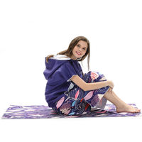 Tissu de plage en microfibre personnalisé, coupe-vent, Portable, pour adultes, à capuche, serviettes de Surf Poncho