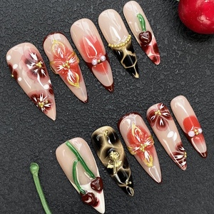 Lot de 10 <span class=keywords><strong>faux</strong></span> ongles à presser faits main, forme stiletto/carrée, design 3D de salon, en <span class=keywords><strong>gel</strong></span> sculpté, épais, en acrylique, vente en gros, marque privée - Product Image 2