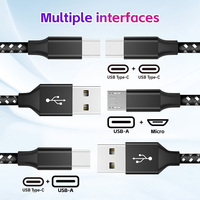 Penjualan laris kabel kepang nilon tembaga murni 1m/2m/3m kabel pengisian cepat kabel Data Port mikro Tipe C