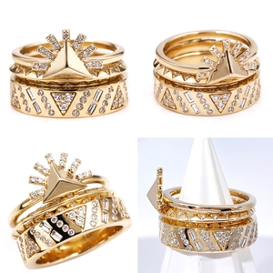 Tianyu Gems Custom 14K Yellow <b>Gold</b> <b>Cocktail</b> <b>Ring</b> Crown Shape Pave Set Round Lab diamond Unisex Luxury Style - Product Image 3