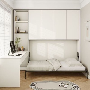 Letto a scomparsa per studio con scrivania a ribalta laterale, armadio integrato, letto a parete pieghevole per piccoli appartamenti, <span class=keywords><strong>testiera</strong></span> USB per camera da letto principale - Product Image 3
