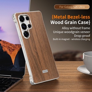 Étui de téléphone magnétique en bois de noyer avancé avec panneau arrière pour Samsung S26 S23 S24 S25 Ultra, coque antichoc sans cadre en métal aluminium - Product Image 4