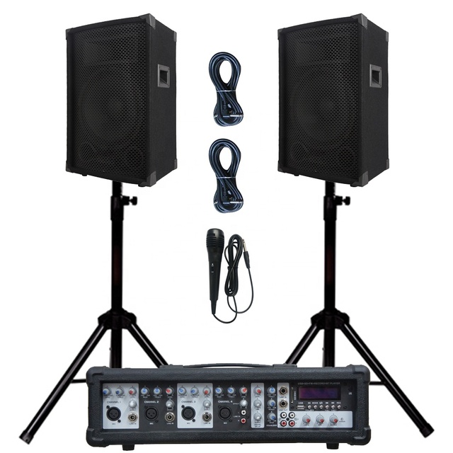 Professional Audio 1000W 2x12" Subwoofer PA Speaker System TWS Karaoke Sets 2.0 Channel Powered Mixer for Outdoor Activities