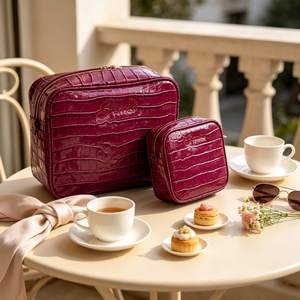 Ensemble de trousses de toilette en PU gaufré crocodile, 2 pièces, trousse de maquillage de voyage, trousse de toilette pour femmes, organiseur de beauté portable, pochette pour le rangement des cosmétiques - Product Image 5