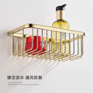 Standard Pa <b>Wall</b> Mounted Tissue <b>Holder</b> Copper Square Mesh Bathroom Paper <b>Holder</b> With <b>Phone</b> Storage Gold Finish - Product Image 2