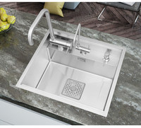 Évier de cuisine artisanal en acier inoxydable 304, mini, à cuve unique, avec robinet, surface brossée moderne et plaque de couverture dissimulée, pour comptoir de bar îlot