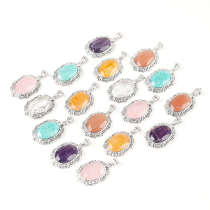 Colgante Ovalado Facetado <span class=keywords><strong>de</strong></span> Amatista Natural, Amazonita y Cuarzo Rosa, Chapado en Plata, Amuleto <span class=keywords><strong>de</strong></span> Cristal Curativo para la Fabricación <span class=keywords><strong>de</strong></span> Joyas y Collares - Product Image 6