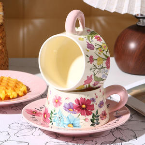 Lelyi alta <span class=keywords><strong>bellezza</strong></span> fiore ceramica tazza di <span class=keywords><strong>caffè</strong></span> e piatto carino fiore tazza e piatto regalo - Product Image 1