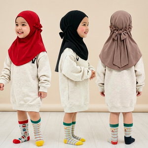 Wambli International Kids Muslim Modest <b>Hijab</b> 3-6 Years Girls Instant <b>Hijab</b> All Seasons Solid Eco-Friendly Breathable Polyester - Product Image 3