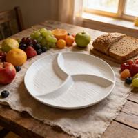 Assiette en céramique à motif sable mouvant, 3 compartiments, assiette à repas divisée pour le contrôle des portions, pour la cuisine à domicile