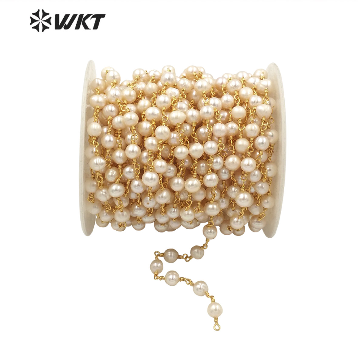 WT-RBC032 WKT, оптовая продажа, новая мода, латунный цвет, 5-6 мм, цепочка с четками из пресноводного жемчуга