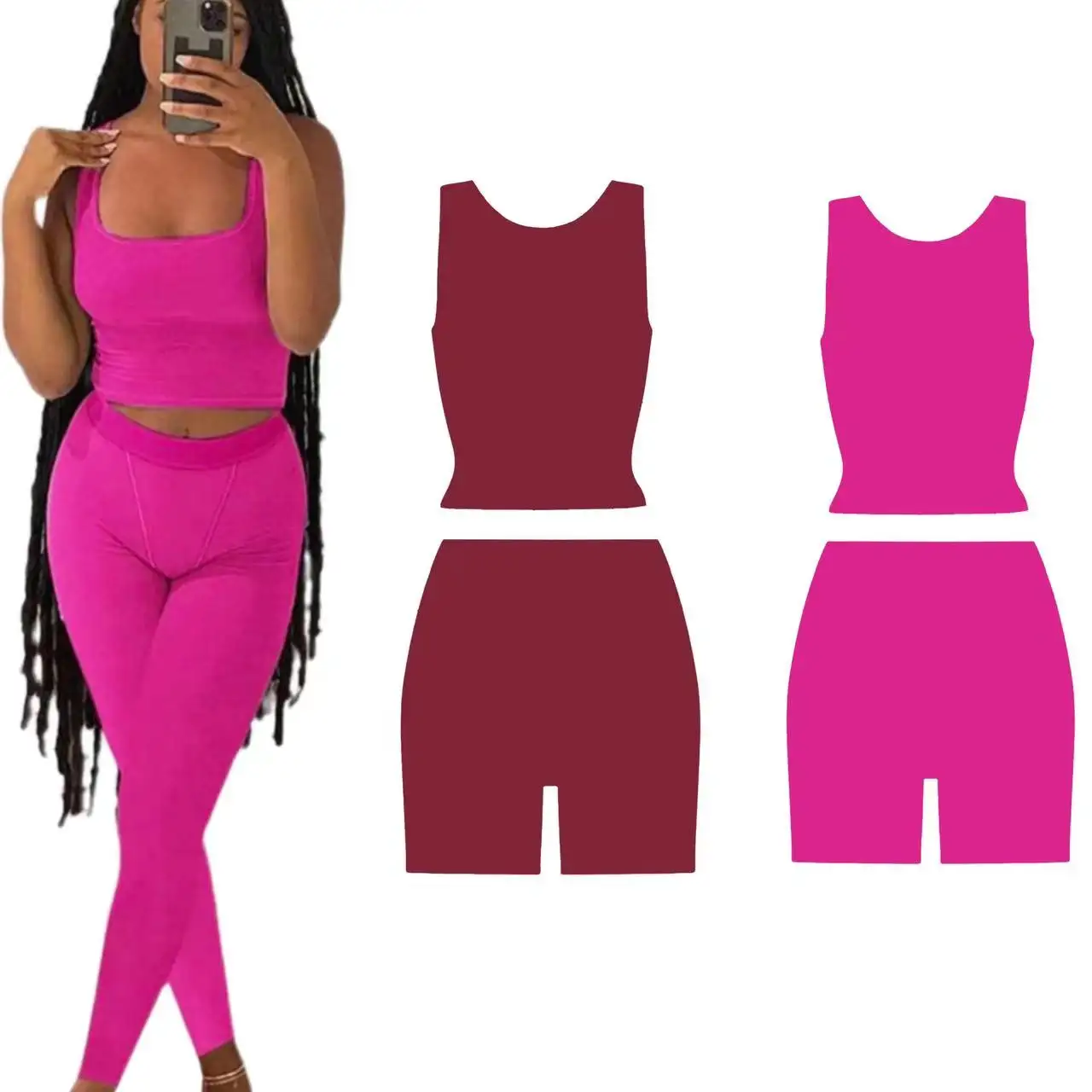 Yaz 2023 sıcak pembe salon giyim elbise S tank top şort legging tayt iki adet set loungewear kadın s giyim dupe