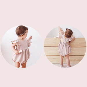 Cute baby clothing girl <span class=keywords><strong>pagliaccetto</strong></span> lino cotone volant manica estate new born baby toddler girls vestiti pagliaccetti - Product Image 6