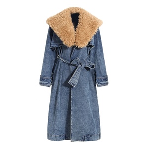 Bettergirl Personalizar Destacável Fur Collar Silhueta Casacos Soltos Vintage das Mulheres Denim Jacket Casaco Longo para As Mulheres - Product Image 1