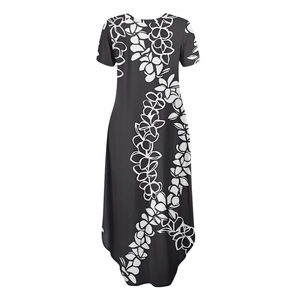 Vestido Maxi POD negro de talla grande para invitados de boda para mujeres con curvas, vestido de cóctel largo de manga corta floral informal de verano con bolsillos - Product Image 5