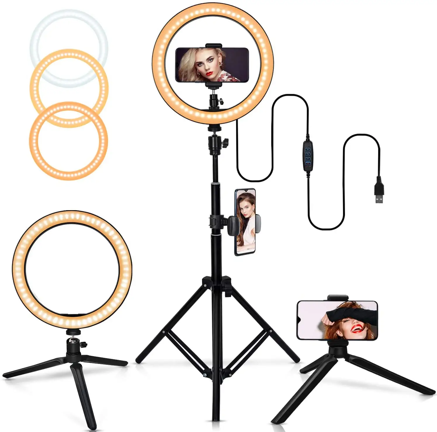 8/10/12" Led Filling Light Selfie Ring Light with Cell Phone Holder Photography Makeup Led Circle Ring Light with Tripod Stand