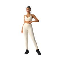 Ensemble de yoga pour femme style européen et américain, respirant, en Spandex/Nylon, avec soutien-gorge de sport push-up rehausseur de dos et effet seconde peau