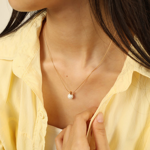 Collar de perlas con baño de oro real, grado AA, con engaste de bisel, cadena para clavícula, para mujer, uso diario. - Product Image 4