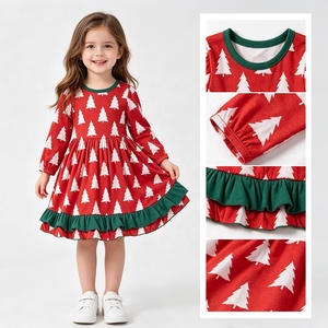 KR Girls <strong>Christmas</strong> Tree Print Long Sleeve <strong>Dress</strong> Custom Pattern Ruffle Hem Festive <strong>Dress</strong> for <strong>Kids</strong> Holiday Party Family Wear - Product Image 3