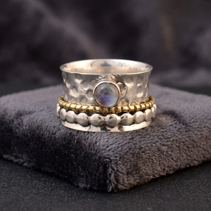 Anillo de Plata de Ley 925 con Piedra Lunar Bicolor para Meditación, Engaste de Bisel, Regalo de Boda Moderno - Product Image 3