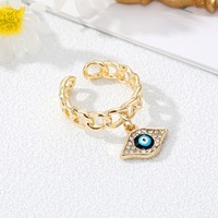 Bagues ajustables plaquées or KC, motif œil turc bleu ajouré, avec strass et breloque main Hamsa, bijoux empilables, cadeau