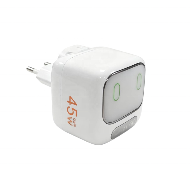 45W GAN Dual-Port 2USB-C Fast Charger Adapter with AI Smart Voice-Controlled Night Light Function for Samsung Apple Xiaomi Phone