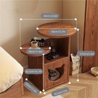 Table de chevet ronde moderne en bois massif marron avec espace caché pour chat, double fonction : table d'appoint et table de chevet pour les coins de la maison.